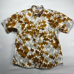 Old Tejas Men's Short Sleeve Orange Texas Print Camouflage Button Up Shirt - S